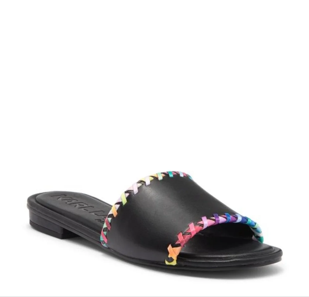Karl Lagerfeld Paris Women's Black Cenie Whipstitch Slide Sandals Size 10